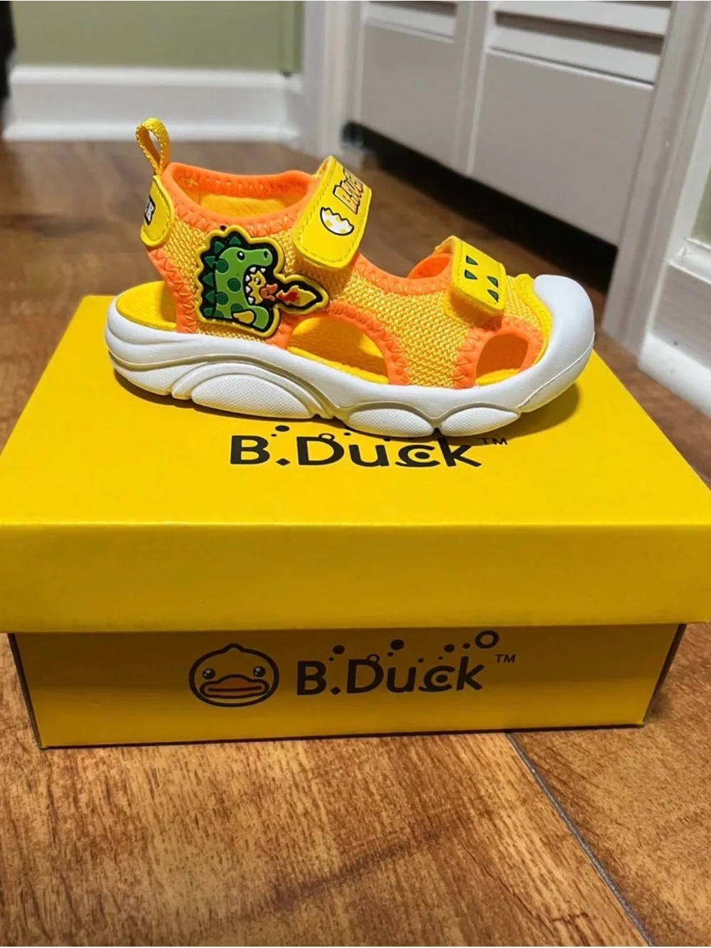 Kids' Yellow Dino Velcro-Strap Sandals